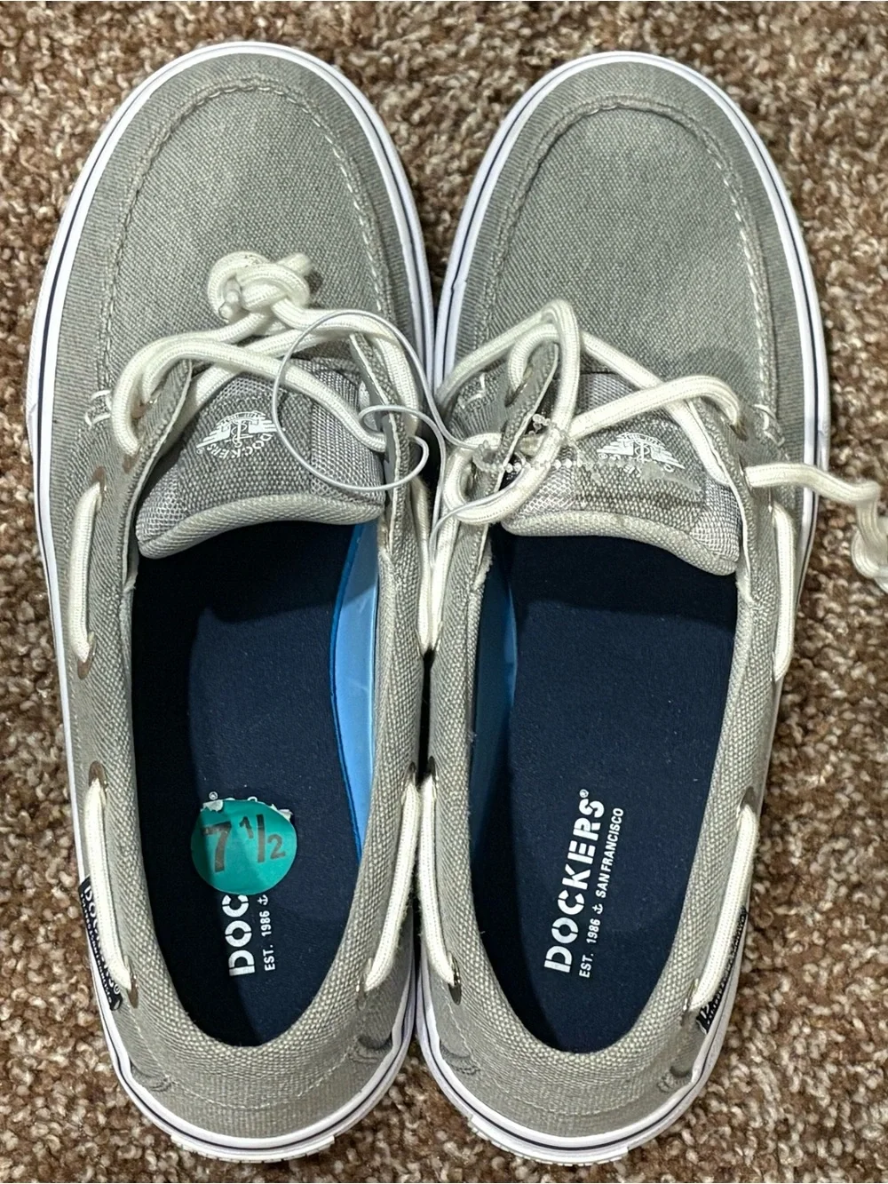 Dockers Men's Light Gray Canvas Boat Shoes with White Laces